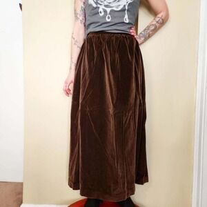 Vintage 1970s Handmade Brown Velvet Maxi Skirt